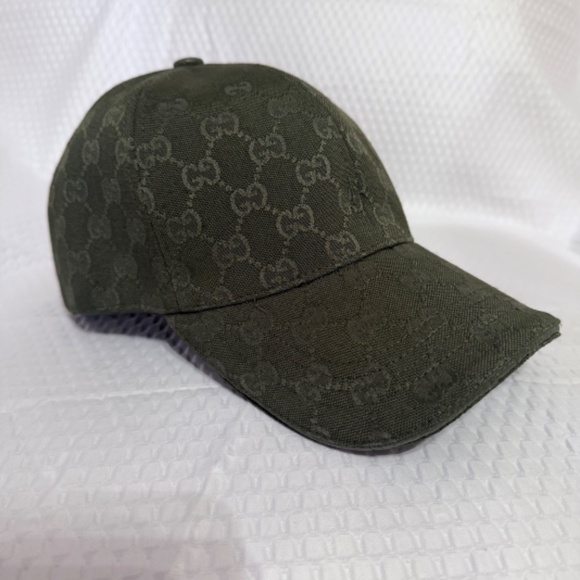 UNISEX GUCCI GG MONOGRAM CANVAS BASEBALL CAP DARK OLIVE GREEN ADJUSTABLE HAT main image 4